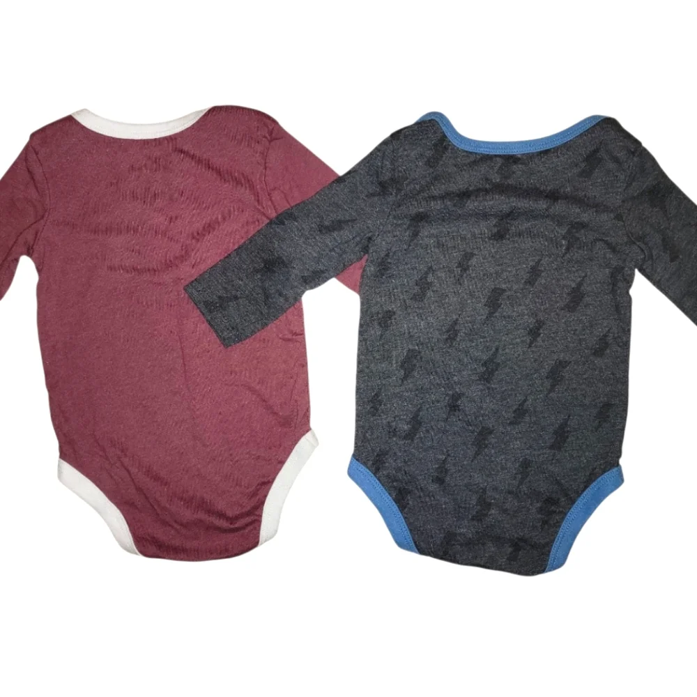 Warner Bros. Baby Bodysuit Set - Maroon & Charcoal with Blue Trim